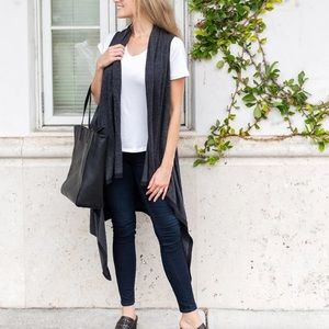 Zestt Charcoal Gray Organic Cotton Draped Sleeveless Cardigan Sweater